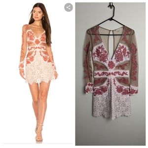 For Love and Lemons pink lace mesh bodycon matador tulle dress